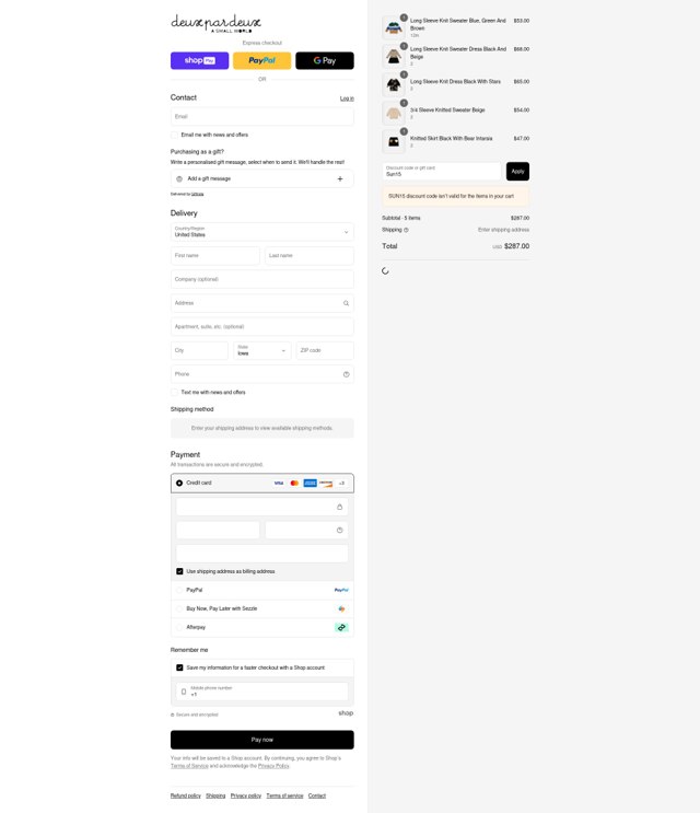 Deux Par Deux checkout page showing Deux Par Deux promo code box | Screenshot taken by SimplyCodes community member on Aug 22, 2025