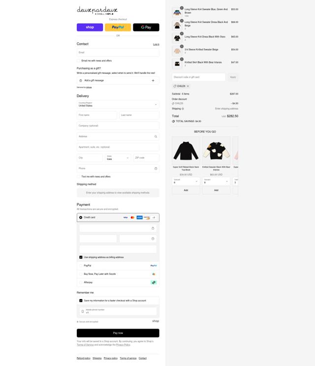 Deux Par Deux checkout page showing Deux Par Deux promo code box | Screenshot taken by SimplyCodes community member on Sep 3, 2025