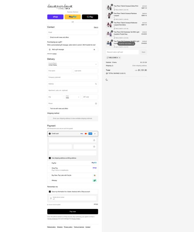Deux Par Deux checkout page showing Deux Par Deux promo code box | Screenshot taken by SimplyCodes community member on Sep 11, 2025