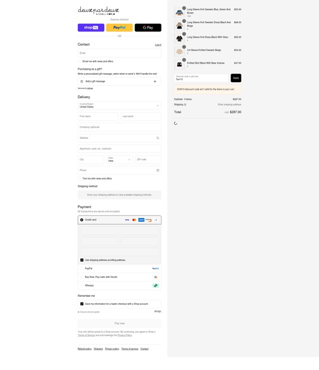 Deux Par Deux checkout page showing Deux Par Deux promo code box | Screenshot taken by SimplyCodes community member on Aug 26, 2025