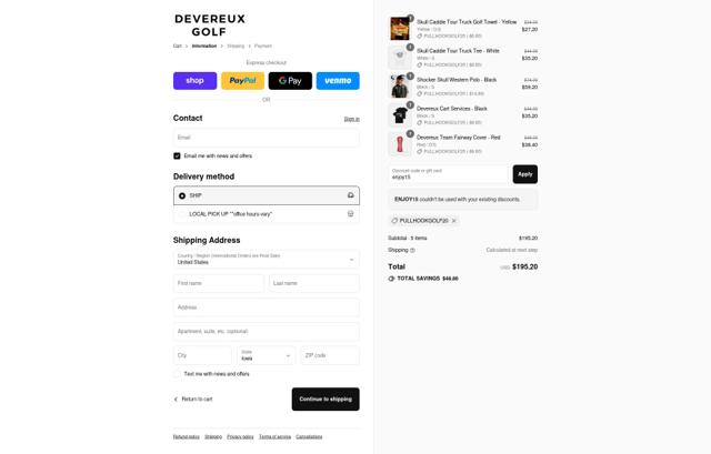 Devereux checkout page showing Devereux discount code box | Screenshot taken by SimplyCodes community member on Sep 10, 2025