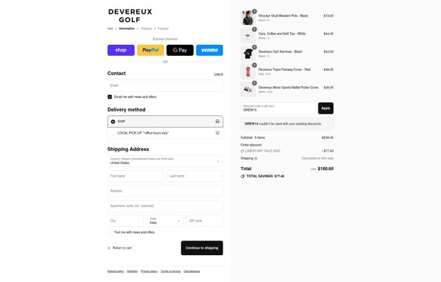 Devereux checkout page showing Devereux discount code box | Screenshot taken by SimplyCodes community member on Aug 29, 2025
