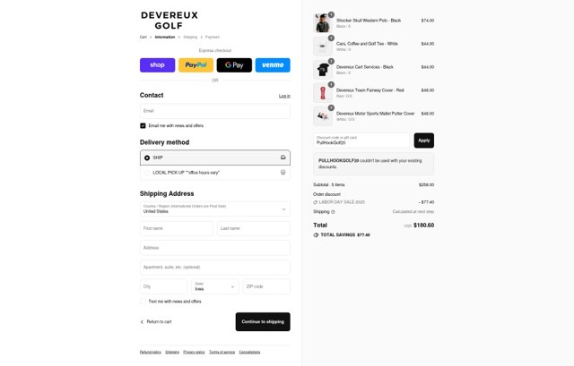 Devereux checkout page showing Devereux discount code box | Screenshot taken by SimplyCodes community member on Aug 29, 2025