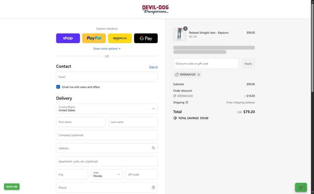 Devil-Dog checkout page showing Devil-Dog promo code box | Screenshot taken by SimplyCodes community member on Sep 12, 2025