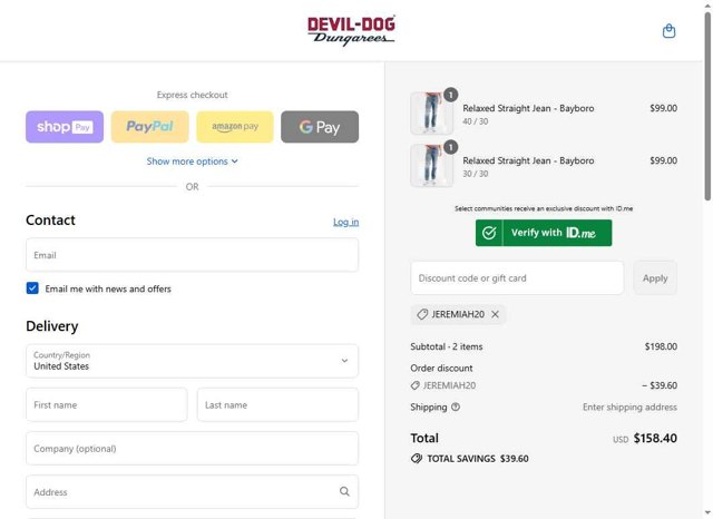 Devil-Dog checkout page showing Devil-Dog promo code box | Screenshot taken by SimplyCodes community member on Aug 27, 2025