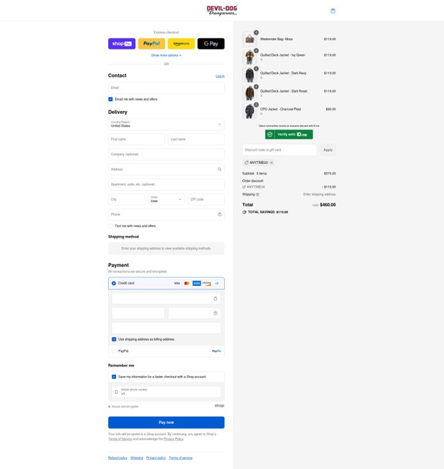 Devil-Dog checkout page showing Devil-Dog promo code box | Screenshot taken by SimplyCodes community member on Aug 26, 2025