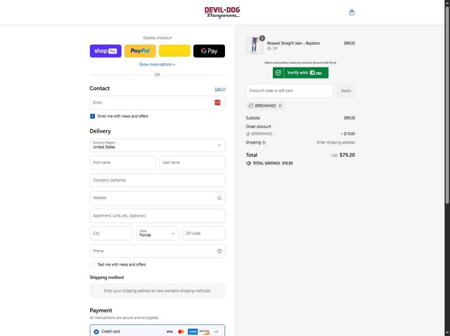 Devil-Dog checkout page showing Devil-Dog promo code box | Screenshot taken by SimplyCodes community member on Aug 23, 2025