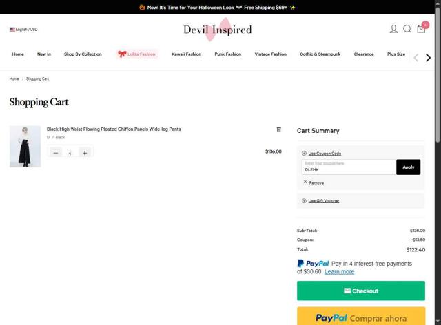 Devilinspired checkout page showing Devilinspired coupon code box | Screenshot taken by SimplyCodes community member on Sep 9, 2025