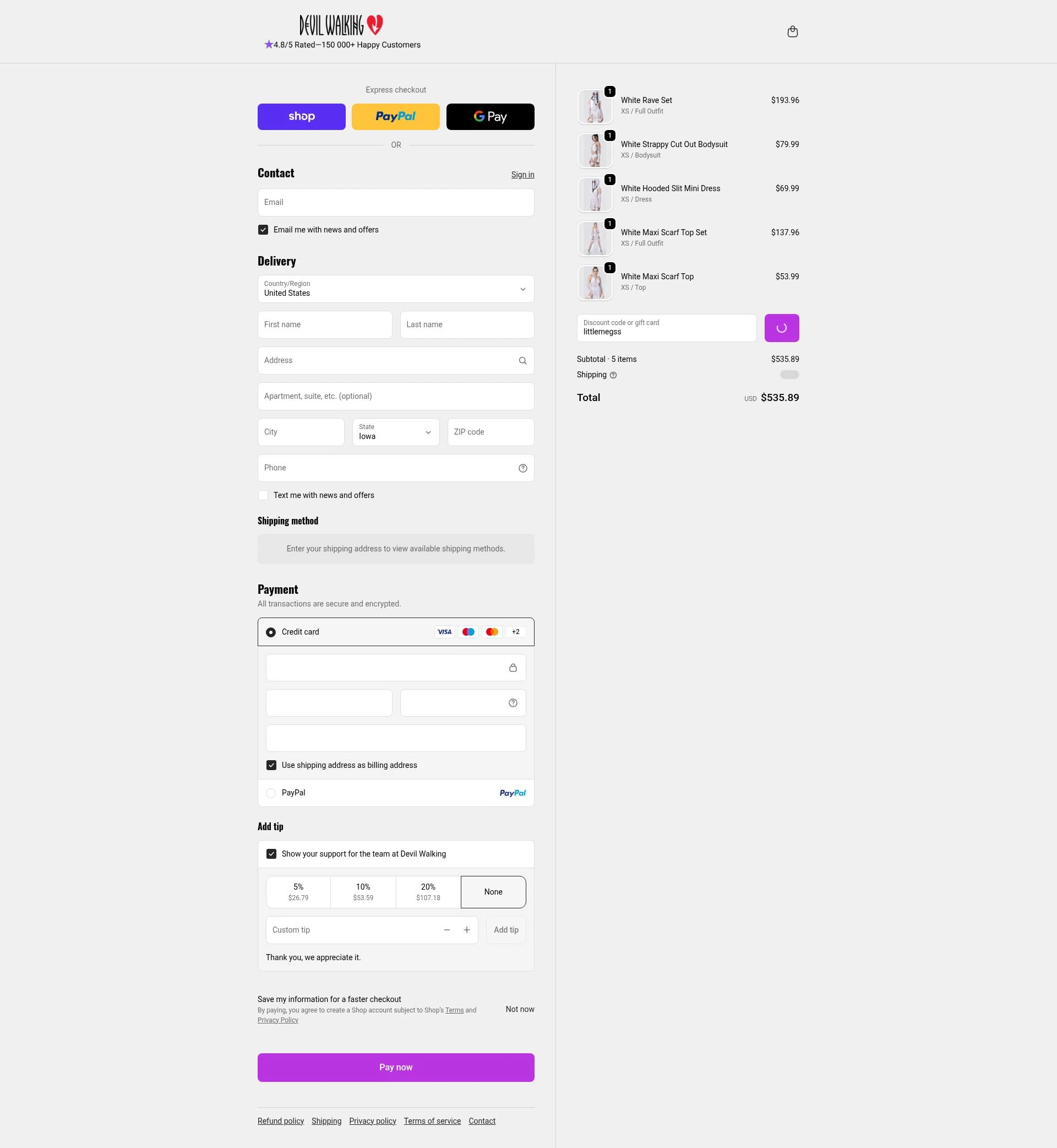 Devil Walking checkout page showing Devil Walking discount code box | Screenshot taken by SimplyCodes community member on Feb 17, 2026