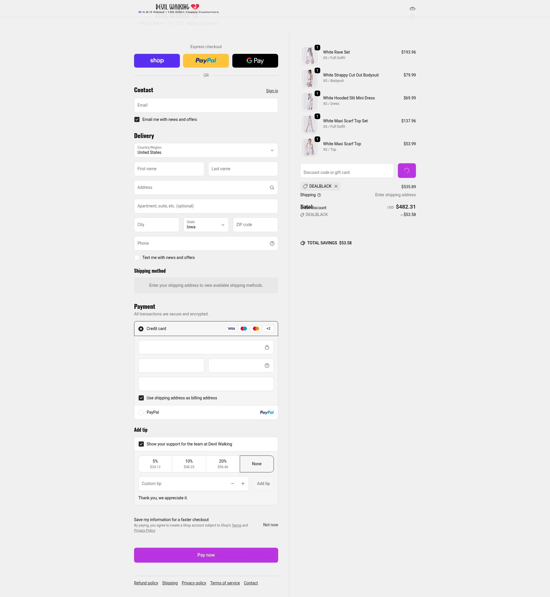 Devil Walking checkout page showing Devil Walking discount code box | Screenshot taken by SimplyCodes community member on Feb 17, 2026