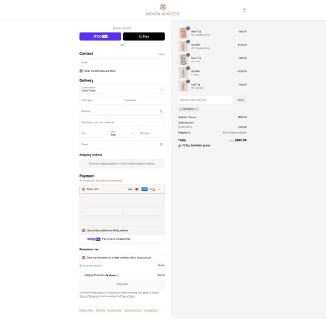 Devon Windsor checkout page showing Devon Windsor discount code box | Screenshot taken by SimplyCodes community member on Jul 26, 2025