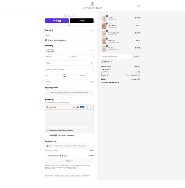 Devon Windsor checkout page showing Devon Windsor discount code box | Screenshot taken by SimplyCodes community member on Aug 1, 2025