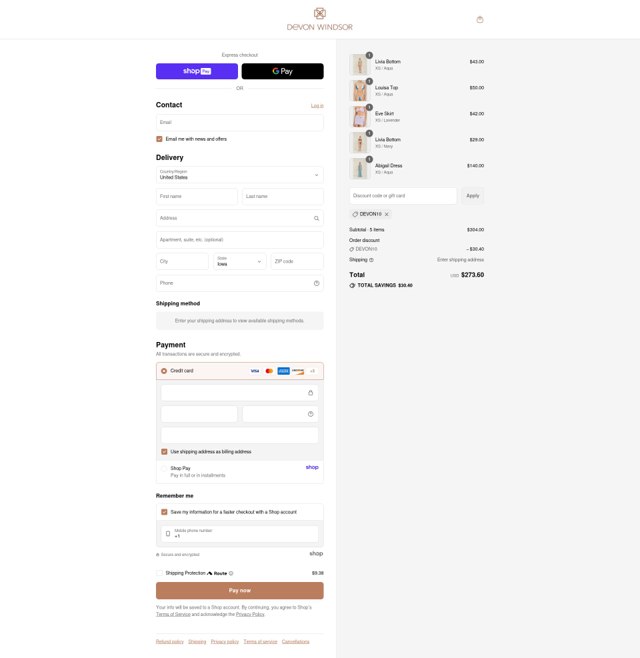 Devon Windsor checkout page showing Devon Windsor discount code box | Screenshot taken by SimplyCodes community member on Aug 26, 2025