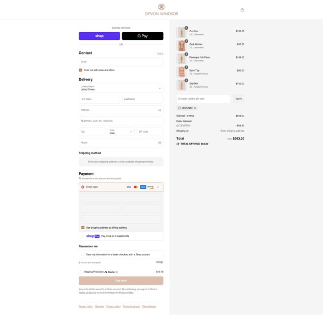 Devon Windsor checkout page showing Devon Windsor discount code box | Screenshot taken by SimplyCodes community member on Aug 12, 2025