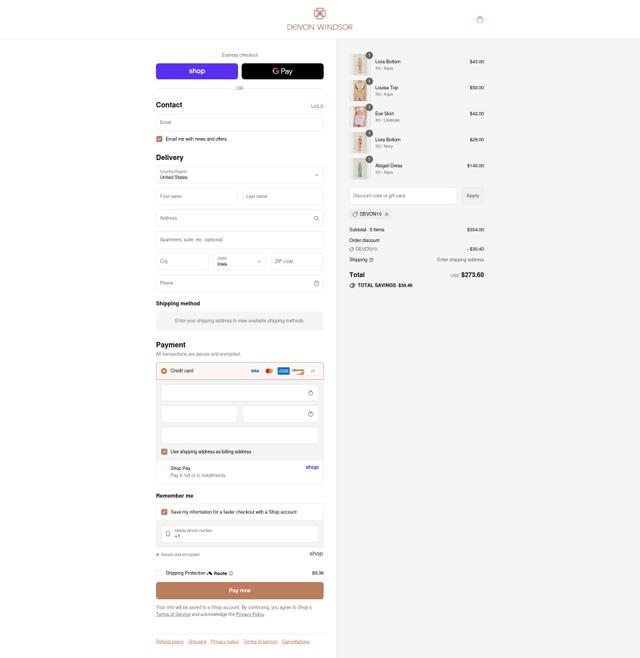 Devon Windsor checkout page showing Devon Windsor discount code box | Screenshot taken by SimplyCodes community member on Sep 7, 2025