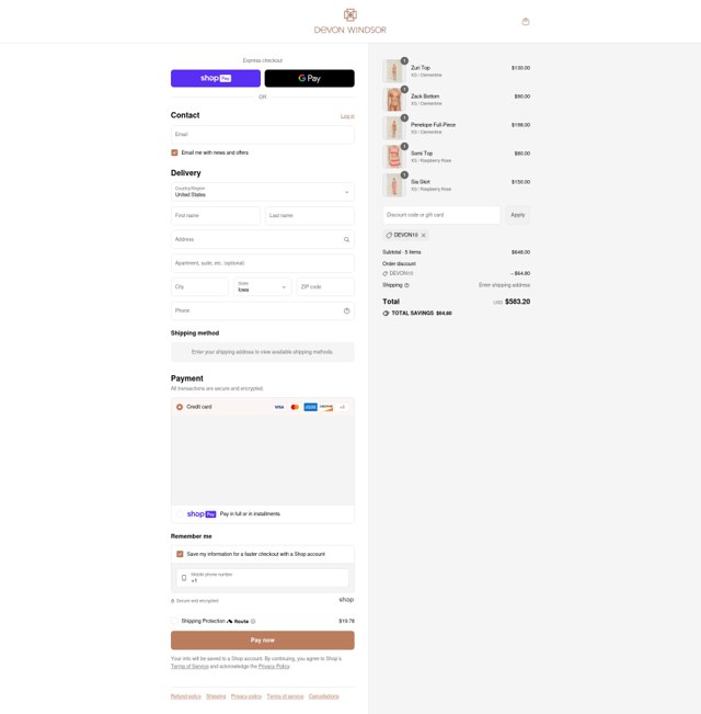 Devon Windsor checkout page showing Devon Windsor discount code box | Screenshot taken by SimplyCodes community member on Aug 8, 2025