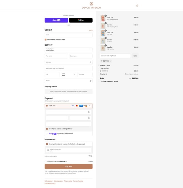 Devon Windsor checkout page showing Devon Windsor discount code box | Screenshot taken by SimplyCodes community member on Jul 22, 2025