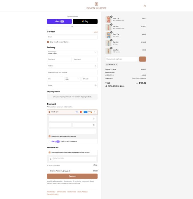 Devon Windsor checkout page showing Devon Windsor discount code box | Screenshot taken by SimplyCodes community member on Jul 18, 2025