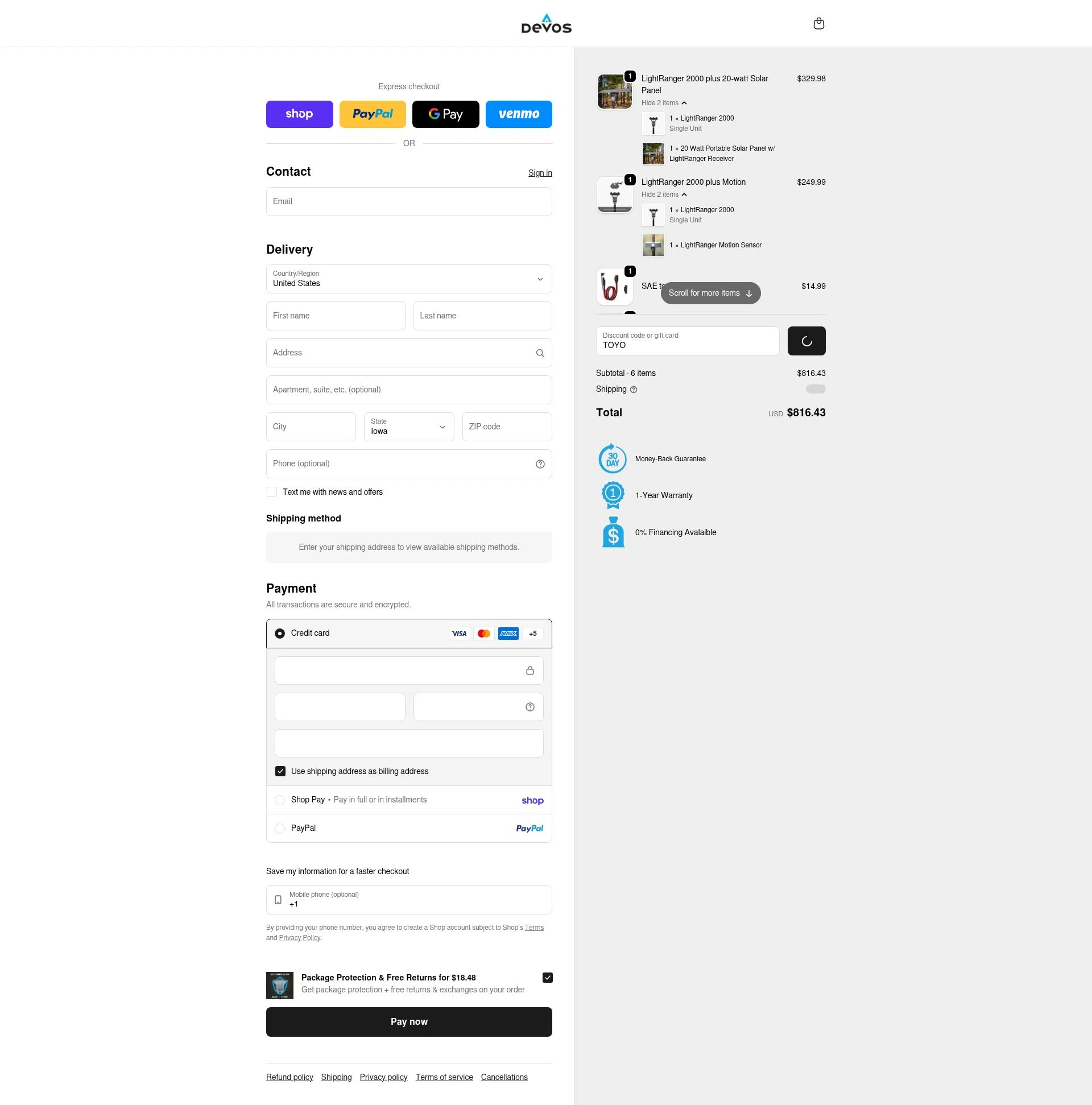 Devos checkout page showing Devos discount code box | Screenshot taken by SimplyCodes community member on Feb 6, 2026