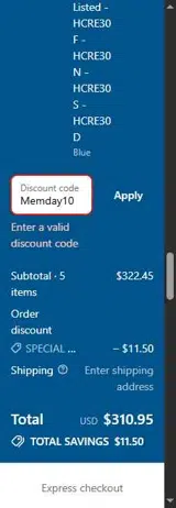 Memday10 coupon verification screenshot