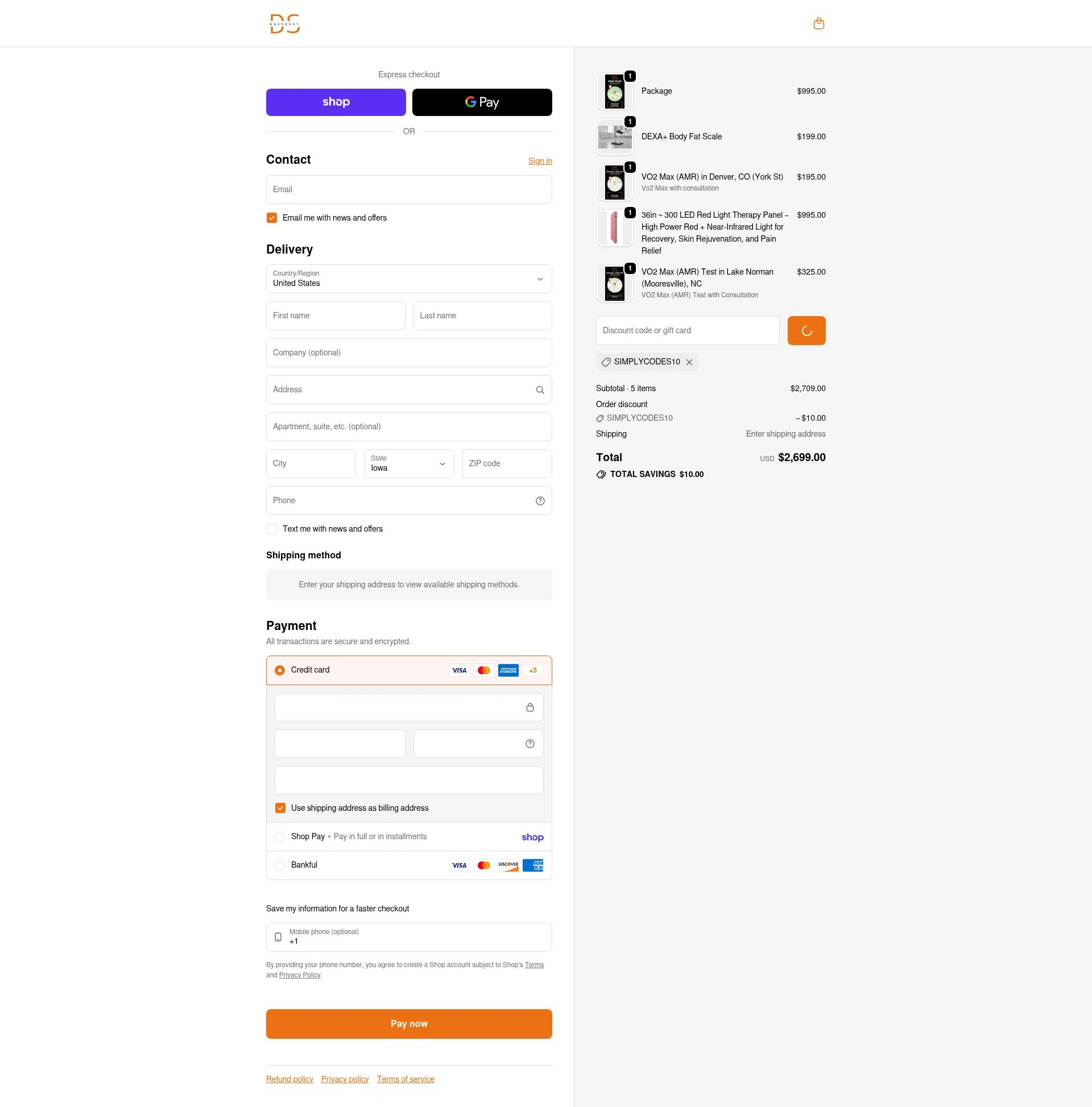 DEXASCAN.COM checkout page showing DEXASCAN.COM promo code box | Screenshot taken by SimplyCodes community member on Feb 10, 2026
