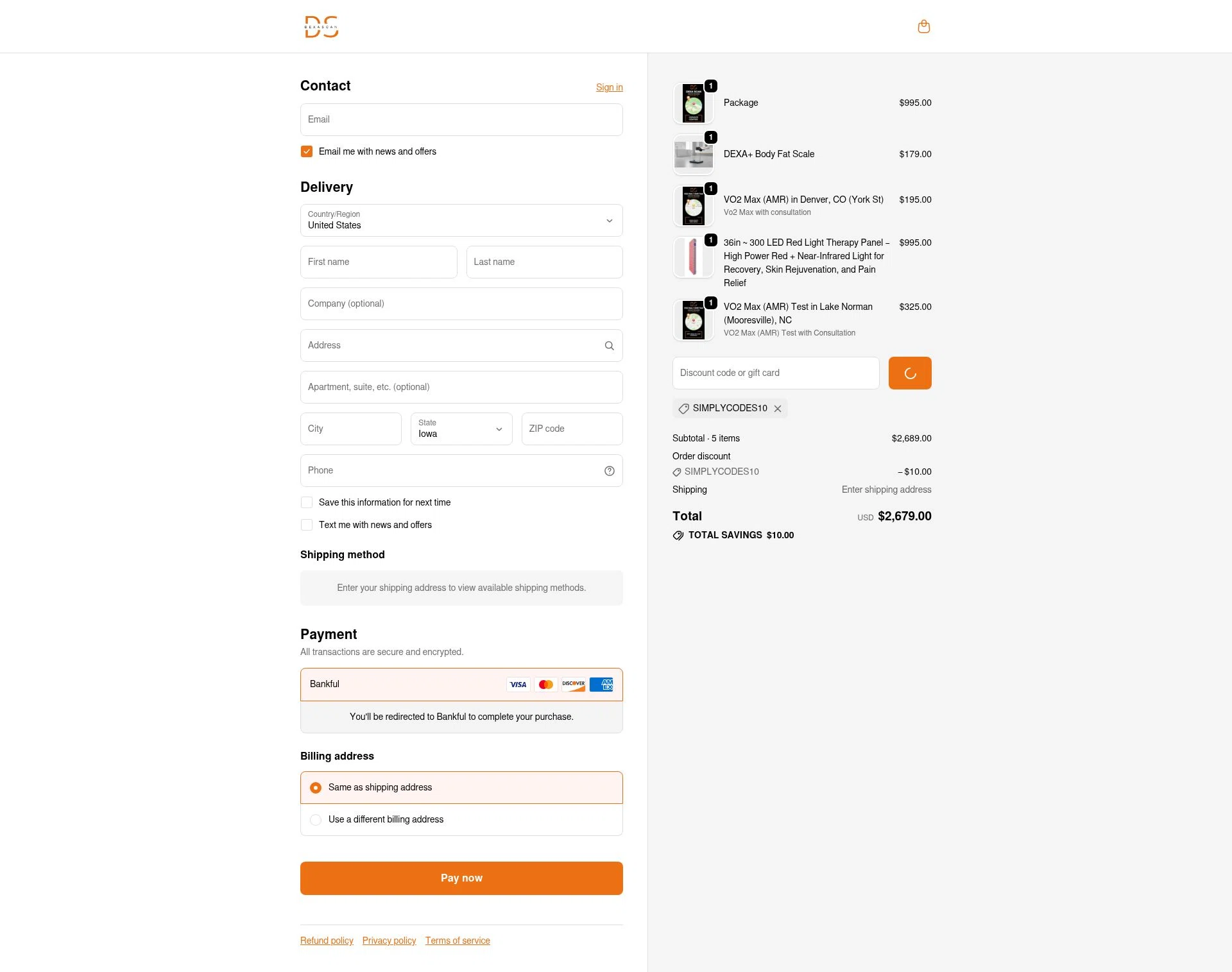 DEXASCAN.COM checkout page showing DEXASCAN.COM promo code box | Screenshot taken by SimplyCodes community member on Feb 1, 2026