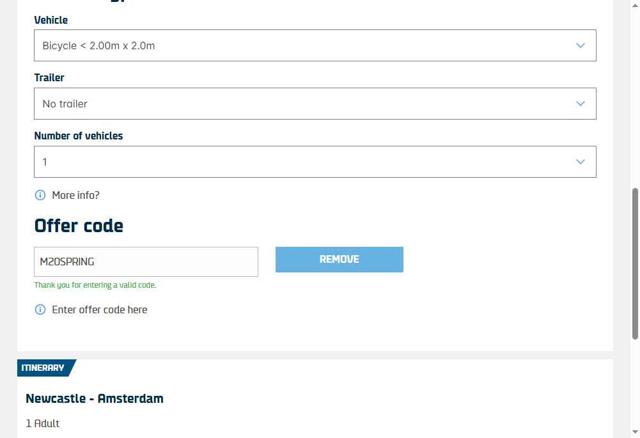 DFDS checkout page showing DFDS discount code box | Screenshot taken by SimplyCodes community member on Sep 10, 2025