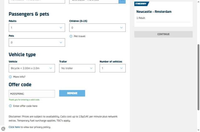 DFDS checkout page showing DFDS discount code box | Screenshot taken by SimplyCodes community member on Aug 6, 2025