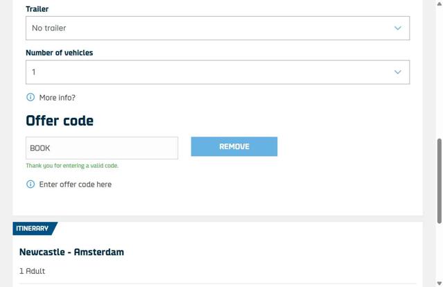 DFDS checkout page showing DFDS discount code box | Screenshot taken by SimplyCodes community member on Aug 20, 2025