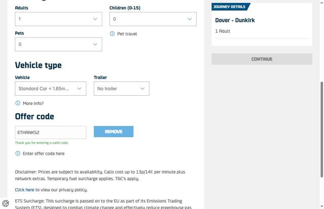 DFDS checkout page showing DFDS discount code box | Screenshot taken by SimplyCodes community member on Aug 7, 2025