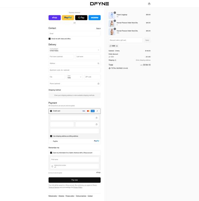 DFYNE checkout page showing DFYNE discount code box | Screenshot taken by SimplyCodes community member on Sep 11, 2025