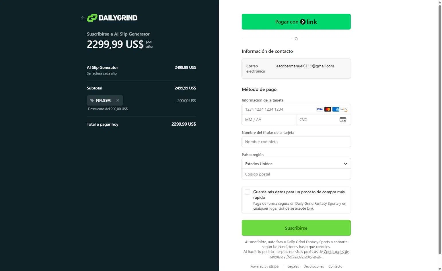 DGFantasy checkout page showing DGFantasy promo code box | Screenshot taken by SimplyCodes community member on Jan 31, 2026