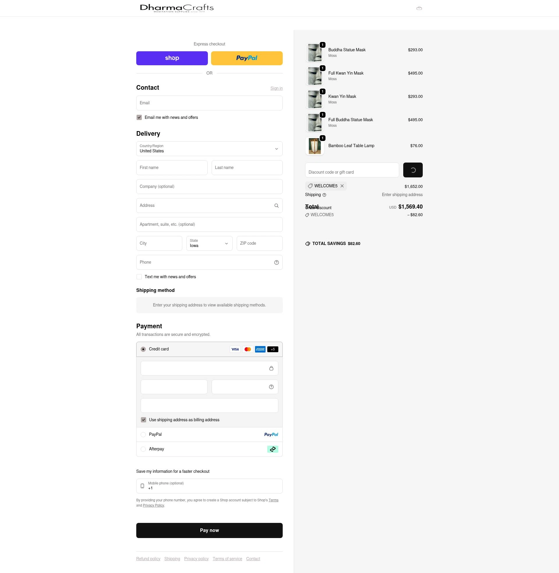 DharmaCrafts checkout page showing DharmaCrafts promo code box | Screenshot taken by SimplyCodes community member on Jan 31, 2026