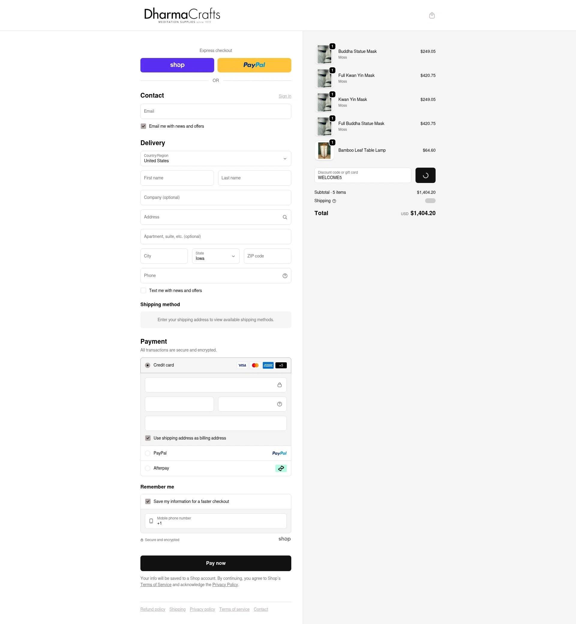 DharmaCrafts checkout page showing DharmaCrafts promo code box | Screenshot taken by SimplyCodes community member on Jan 22, 2026