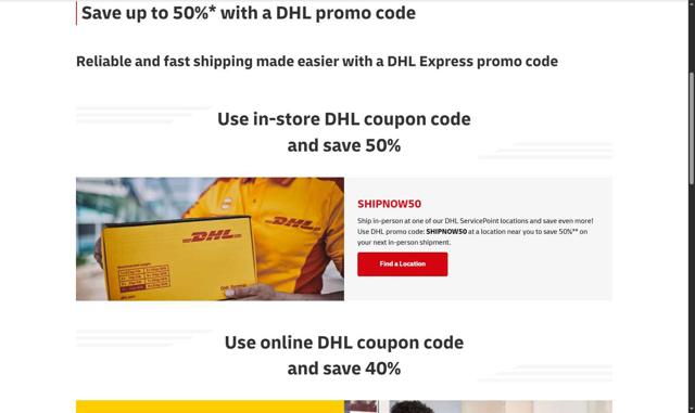 DHL checkout page showing DHL promo code box | Screenshot taken by SimplyCodes community member on Oct 7, 2025