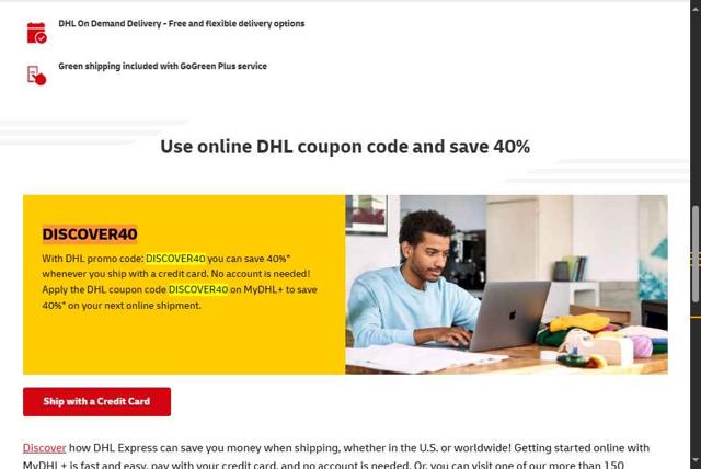 DHL checkout page showing DHL promo code box | Screenshot taken by SimplyCodes community member on Sep 7, 2025