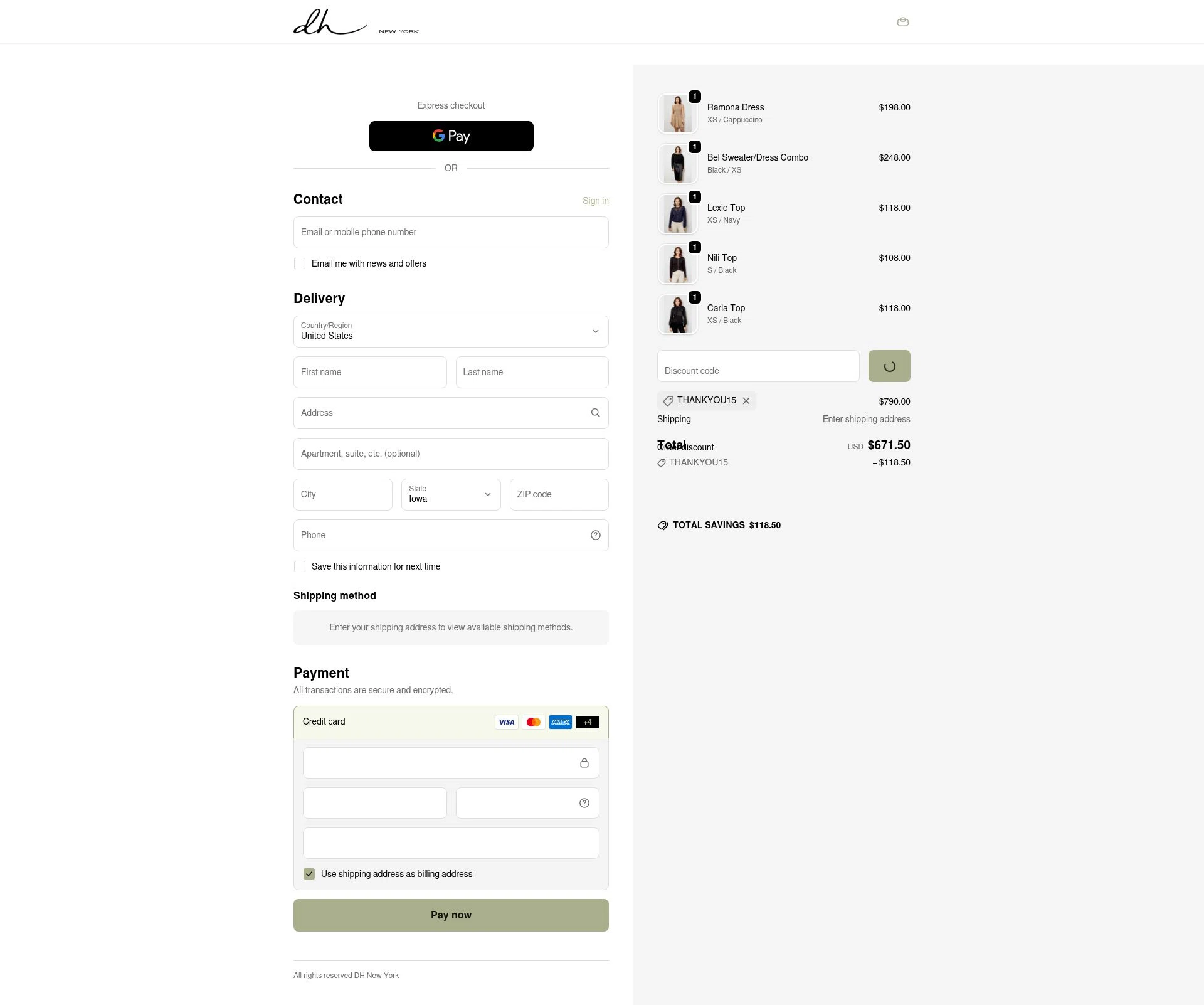 DH New York checkout page showing DH New York promo code box | Screenshot taken by SimplyCodes community member on Dec 27, 2025