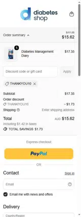 Diabetes Shop coupon verification screenshot
