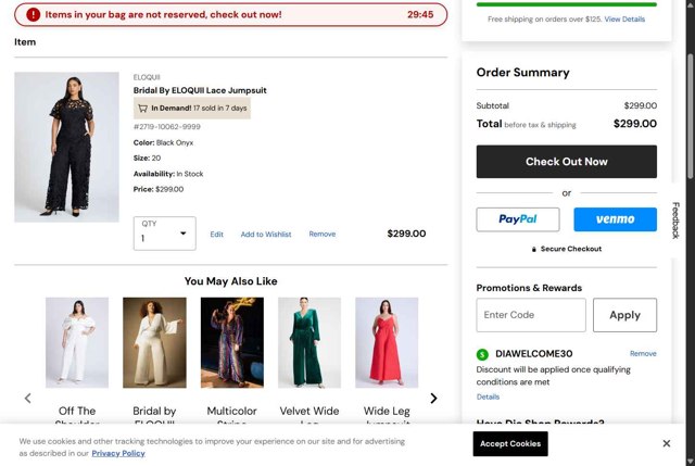 Dia & Co checkout page showing Dia & Co promo code box | Screenshot taken by SimplyCodes community member on Jul 7, 2025