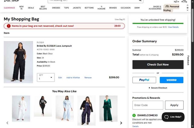 Dia & Co checkout page showing Dia & Co promo code box | Screenshot taken by SimplyCodes community member on Jul 7, 2025