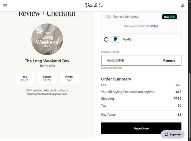 Dia & Co checkout page showing Dia & Co promo code box | Screenshot taken by SimplyCodes community member on Aug 28, 2025