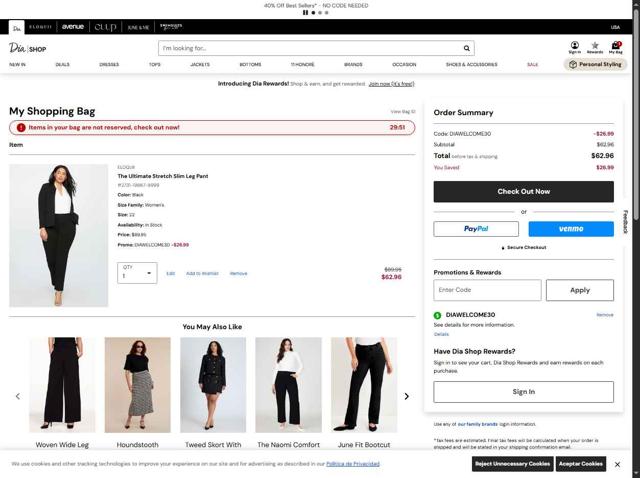 Dia & Co checkout page showing Dia & Co promo code box | Screenshot taken by SimplyCodes community member on Sep 9, 2025
