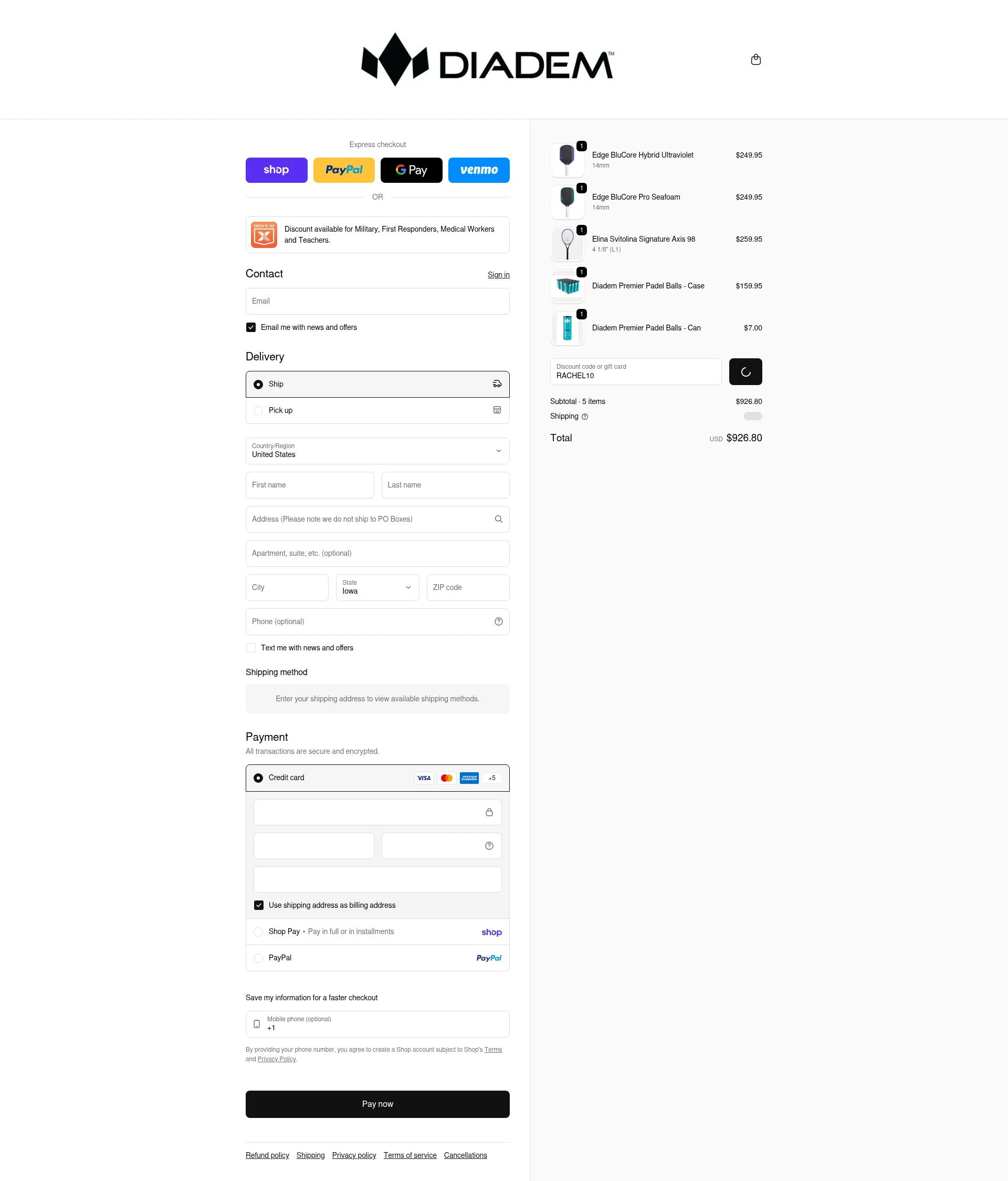 Diadem checkout page showing Diadem promo code box | Screenshot taken by SimplyCodes community member on Feb 19, 2026