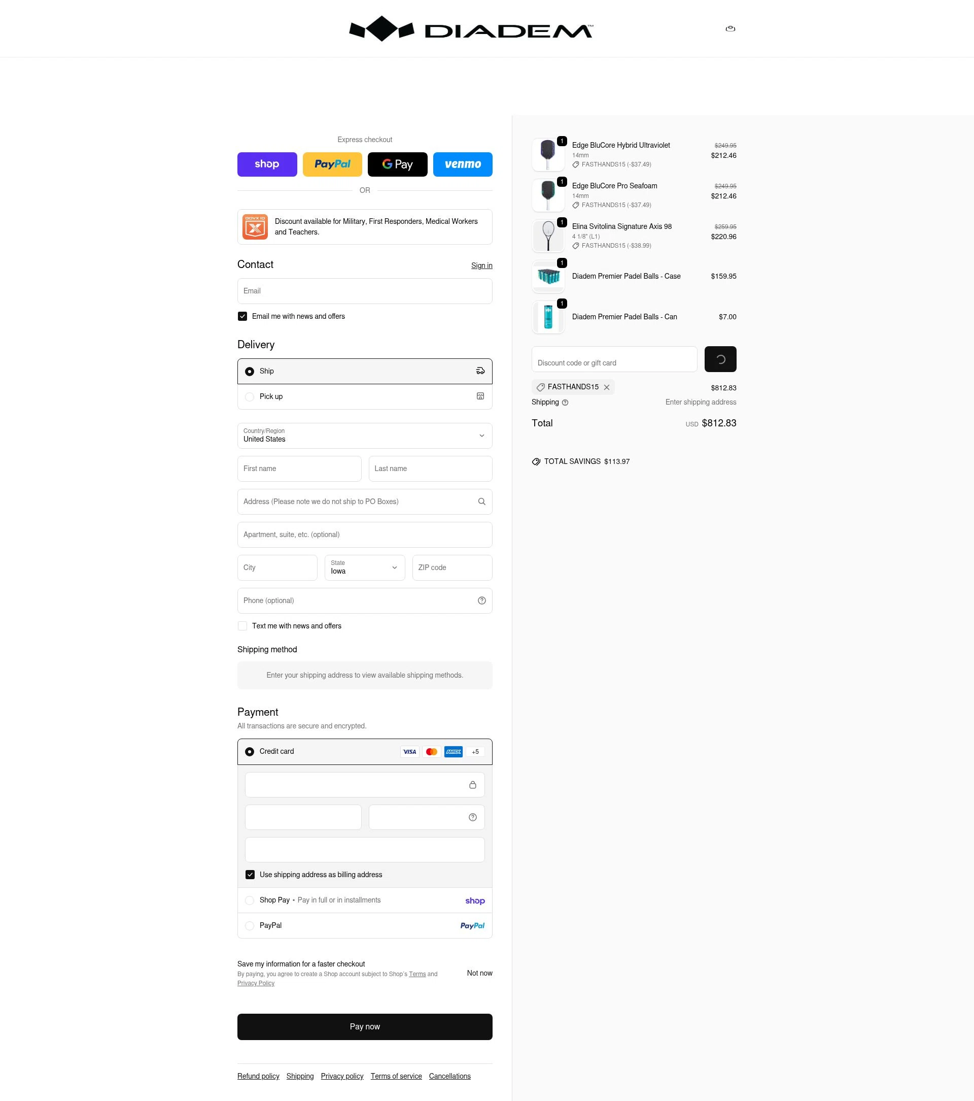 Diadem checkout page showing Diadem promo code box | Screenshot taken by SimplyCodes community member on Feb 19, 2026