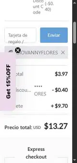 GIOVANNYFLORES coupon verification screenshot