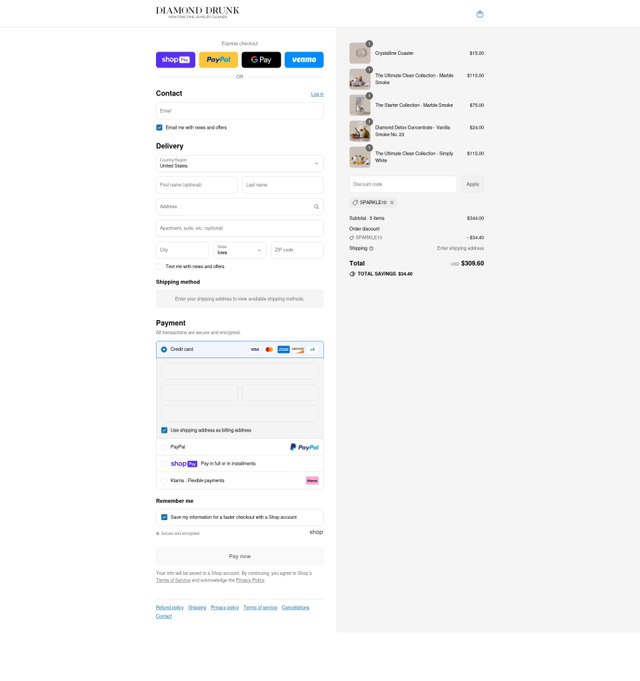 Diamond Drunk checkout page showing Diamond Drunk promo code box | Screenshot taken by SimplyCodes community member on Aug 9, 2025