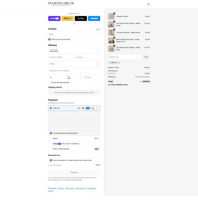 Diamond Drunk checkout page showing Diamond Drunk promo code box | Screenshot taken by SimplyCodes community member on Aug 13, 2025