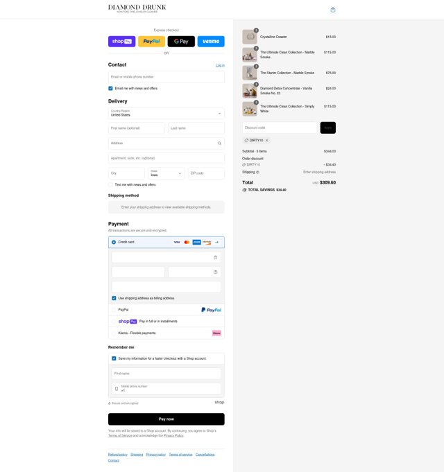 Diamond Drunk checkout page showing Diamond Drunk promo code box | Screenshot taken by SimplyCodes community member on Aug 5, 2025