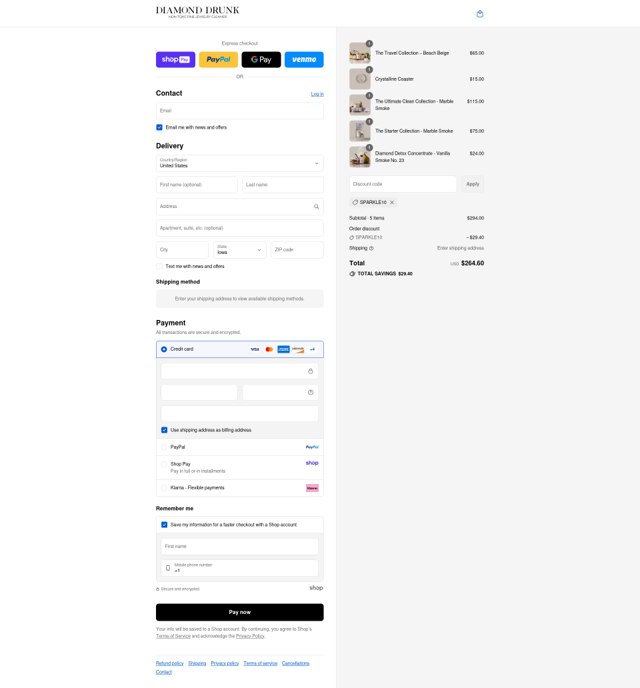 Diamond Drunk checkout page showing Diamond Drunk promo code box | Screenshot taken by SimplyCodes community member on Aug 17, 2025