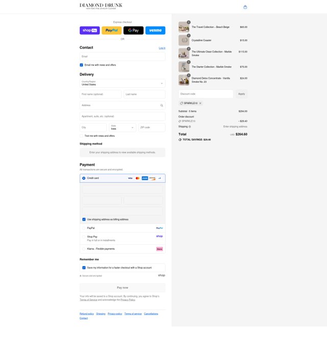 Diamond Drunk checkout page showing Diamond Drunk promo code box | Screenshot taken by SimplyCodes community member on Aug 27, 2025